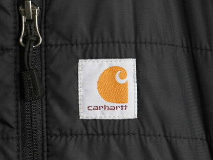 US企画 カーハート 中綿 ナイロン キルティング ベスト メンズ L / CARHARTT ワーク フルジップ 重ね着 ワンポイント ハイネック 企業 黒