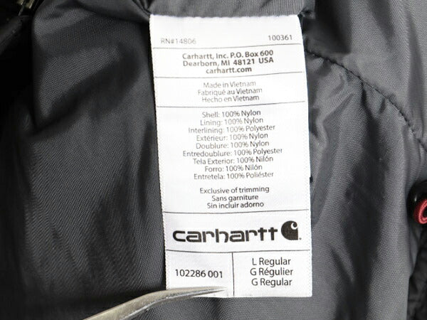 US企画 カーハート 中綿 ナイロン キルティング ベスト メンズ L / CARHARTT ワーク フルジップ 重ね着 ワンポイント ハイネック 企業 黒