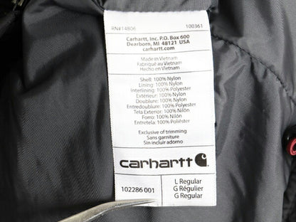 US企画 カーハート 中綿 ナイロン キルティング ベスト メンズ L / CARHARTT ワーク フルジップ 重ね着 ワンポイント ハイネック 企業 黒