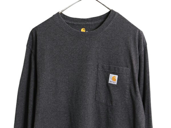 カーハート ポケット付き 長袖 Tシャツ メンズ M 古着 CARHARTT ロンT ワンポイント ポケットT ロゴT ヘビーウェイト クルーネック ポケT