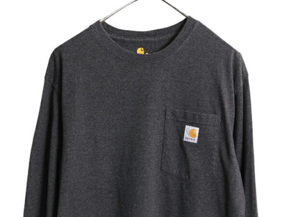 カーハート ポケット付き 長袖 Tシャツ メンズ M 古着 CARHARTT ロンT ワンポイント ポケットT ロゴT ヘビーウェイト クルーネック ポケT