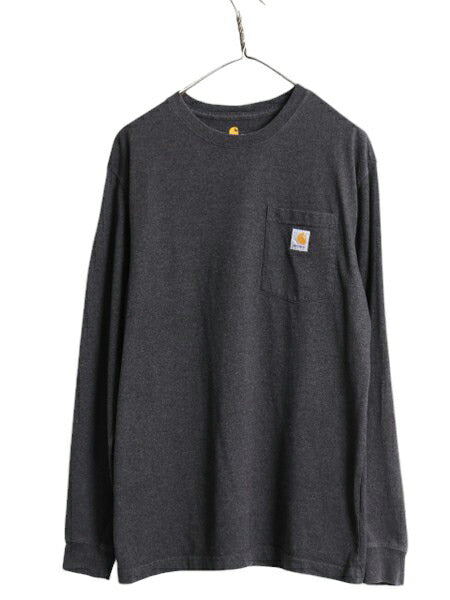 カーハート ポケット付き 長袖 Tシャツ メンズ M 古着 CARHARTT ロンT ワンポイント ポケットT ロゴT ヘビーウェイト クルーネック ポケT