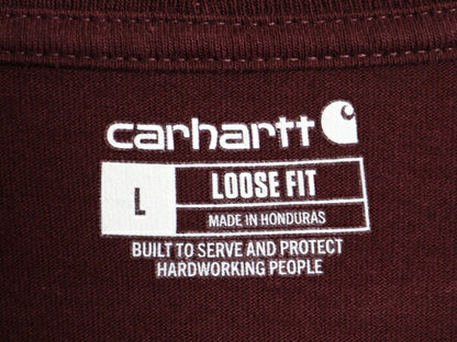 カーハート ポケット付き 長袖 Tシャツ メンズ L 古着 CARHARTT ロンT ワンポイント ポケットT ロゴT ヘビーウェイト クルーネック エンジ
