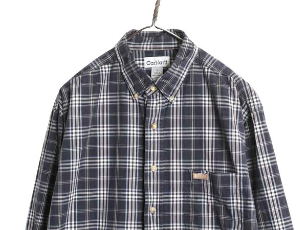 US企画 カーハート チェック 長袖 ボタンダウン シャツ メンズ L 長袖シャツ ワーク コットン ワンポイント ポケット付き マルチカラー BD