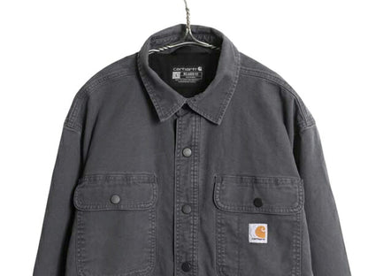 US企画 カーハート コットン キャンバス シャツ ジャケット メンズ L / 古着 ワーク ダック ストレッチ フリース ライナー付き 長袖シャツ