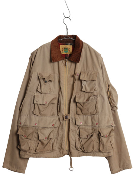 70s ★ IDEAL フィッシング ジャケット メンズ L 程/ ヴィンテージ ウェーディング ショート丈 多ポケット アウトドア フルジップ ベージュ