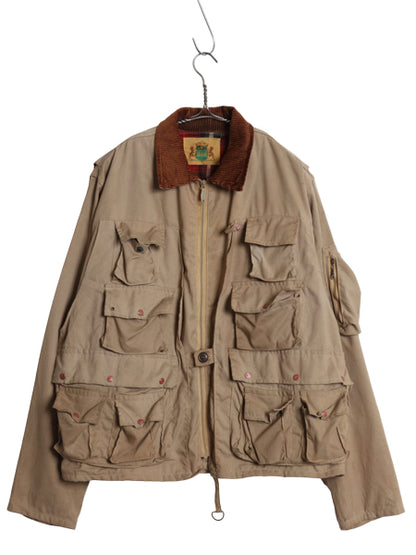 70s ★ IDEAL フィッシング ジャケット メンズ L 程/ ヴィンテージ ウェーディング ショート丈 多ポケット アウトドア フルジップ ベージュ