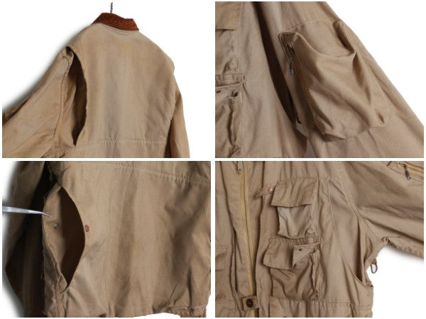 70s ★ IDEAL フィッシング ジャケット メンズ L 程/ ヴィンテージ ウェーディング ショート丈 多ポケット アウトドア フルジップ ベージュ