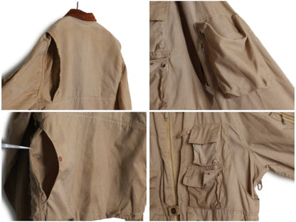 70s ★ IDEAL フィッシング ジャケット メンズ L 程/ ヴィンテージ ウェーディング ショート丈 多ポケット アウトドア フルジップ ベージュ
