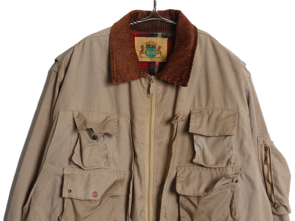 70s ★ IDEAL フィッシング ジャケット メンズ L 程/ ヴィンテージ ウェーディング ショート丈 多ポケット アウトドア フルジップ ベージュ