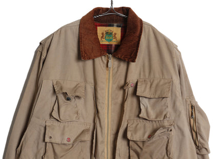 70s ★ IDEAL フィッシング ジャケット メンズ L 程/ ヴィンテージ ウェーディング ショート丈 多ポケット アウトドア フルジップ ベージュ