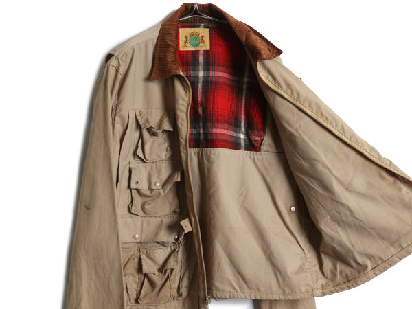 70s ★ IDEAL フィッシング ジャケット メンズ L 程/ ヴィンテージ ウェーディング ショート丈 多ポケット アウトドア フルジップ ベージュ