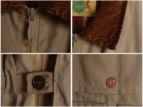 70s ★ IDEAL フィッシング ジャケット メンズ L 程/ ヴィンテージ ウェーディング ショート丈 多ポケット アウトドア フルジップ ベージュ