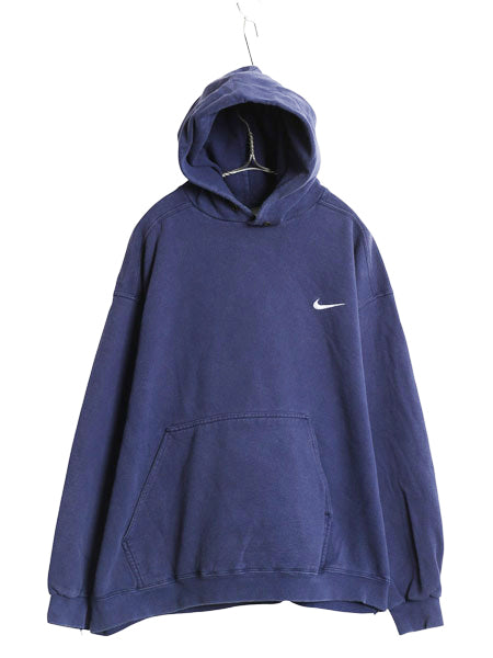 90s ナイキ スモール スウッシュ 刺繍 スウェット フード パーカー メンズ XL / オールド トレーナー プルオーバー 裏起毛 ヘビーウェイト