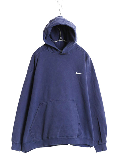 90s ナイキ スモール スウッシュ 刺繍 スウェット フード パーカー メンズ XL / オールド トレーナー プルオーバー 裏起毛 ヘビーウェイト