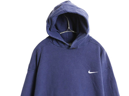 90s ナイキ スモール スウッシュ 刺繍 スウェット フード パーカー メンズ XL / オールド トレーナー プルオーバー 裏起毛 ヘビーウェイト