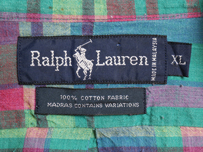 90s ラルフローレン マドラス チェック 長袖 ボタンダウン シャツ メンズ XL / 古着 オールド ポロ 長袖シャツ 薄手 コットン 大きいサイズ