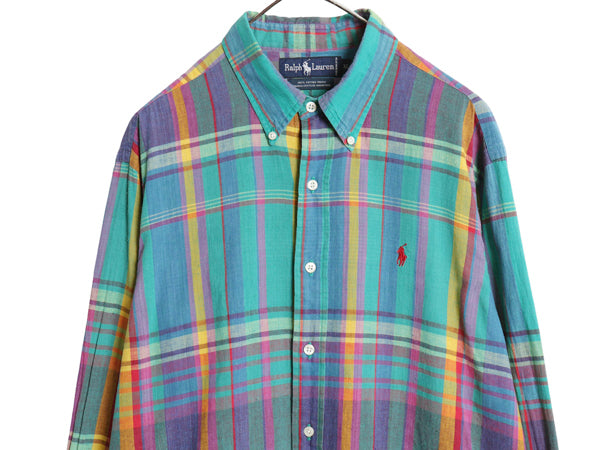 90s ラルフローレン マドラス チェック 長袖 ボタンダウン シャツ メンズ XL / 古着 オールド ポロ 長袖シャツ 薄手 コットン 大きいサイズ