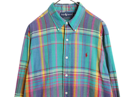 90s ラルフローレン マドラス チェック 長袖 ボタンダウン シャツ メンズ XL / 古着 オールド ポロ 長袖シャツ 薄手 コットン 大きいサイズ