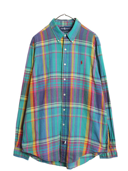 90s ラルフローレン マドラス チェック 長袖 ボタンダウン シャツ メンズ XL / 古着 オールド ポロ 長袖シャツ 薄手 コットン 大きいサイズ