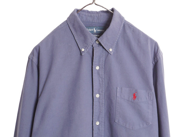 00s ラルフローレン 3点留め 長袖 ボタンダウン シャツ メンズ L オールド ポロ CUSTOM FIT オックスフォード コットン ワイシャツ ポニー