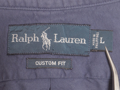 00s ラルフローレン 3点留め 長袖 ボタンダウン シャツ メンズ L オールド ポロ CUSTOM FIT オックスフォード コットン ワイシャツ ポニー