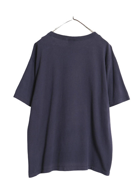 90s チャンピオン 3段 カレッジ プリント 半袖 Tシャツ メンズ L 古着 オールド 100% ヘビーウェイト コットン カットソー 目付き ネイビー