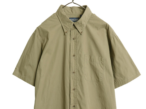 90s USA製 ランズエンド 半袖 ボタンダウン シャツ メンズ XL / 旧タグ オールド コットン ポプリン 半袖シャツ ポケット付き 大きいサイズ