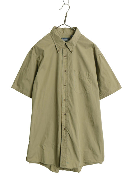 90s USA製 ランズエンド 半袖 ボタンダウン シャツ メンズ XL / 旧タグ オールド コットン ポプリン 半袖シャツ ポケット付き 大きいサイズ