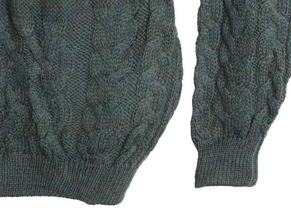 アイルランド製 aran crafts フィッシャーマン ウール ニット セーター メンズ S / 古着 アラン ケーブル 長袖ニット クルーネック 無地 緑