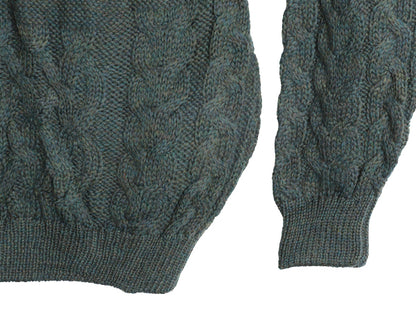 アイルランド製 aran crafts フィッシャーマン ウール ニット セーター メンズ S / 古着 アラン ケーブル 長袖ニット クルーネック 無地 緑
