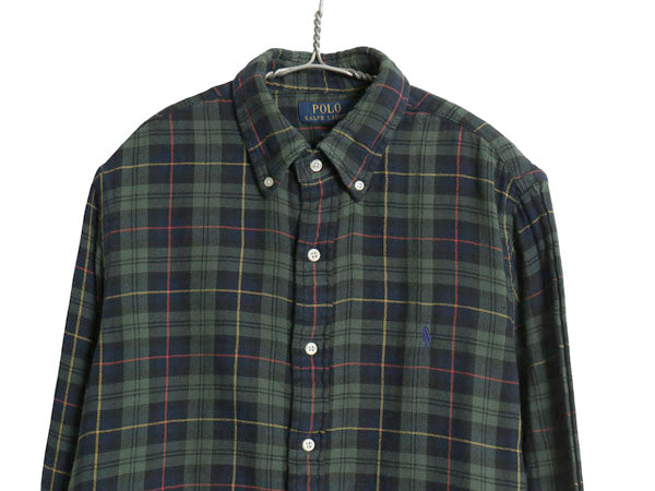 ラルフローレン 長袖 ボタンダウン フランネル シャツ メンズ M ポロ チェック 2レイヤー CLASSIC FIT ネルシャツ ワンポイント ポニー BD