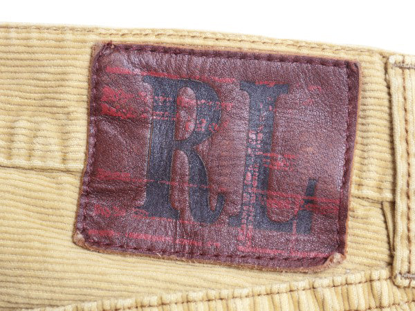 ラルフローレン 細畝 コーデュロイ パンツ メンズ 実寸 36 32 ポロ ストレート ノータック コットン スラックス 革パッチ ボトムス コーズ