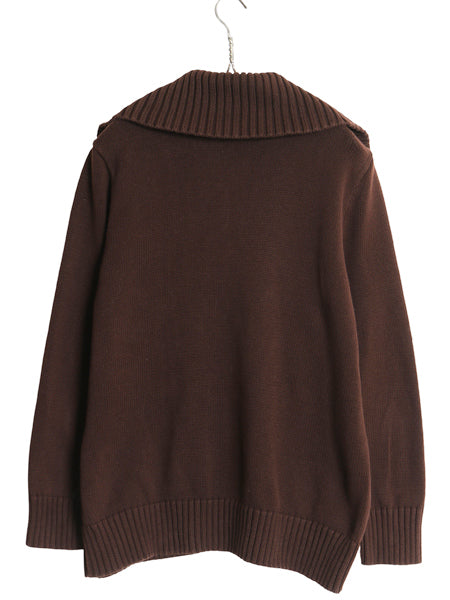 00s ローレン ラルフローレン コットン ニット セーター レディース XXL / オールド ポロ ハイネック リブ編み 大きいサイズ ブラウン 無地