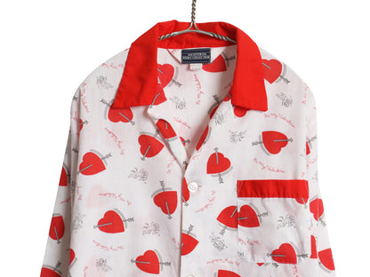 80s USA製 ★ ハート x エンジェル 総柄 パジャマ セットアップ メンズ M / ヴィンテージ オープンカラー シャツ イージー パンツ グランジ
