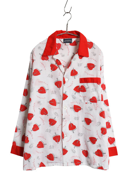 80s USA製 ★ ハート x エンジェル 総柄 パジャマ セットアップ メンズ M / ヴィンテージ オープンカラー シャツ イージー パンツ グランジ