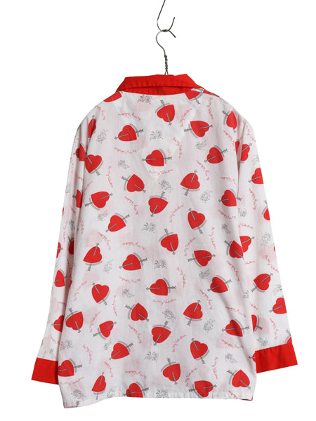 80s USA製 ★ ハート x エンジェル 総柄 パジャマ セットアップ メンズ M / ヴィンテージ オープンカラー シャツ イージー パンツ グランジ