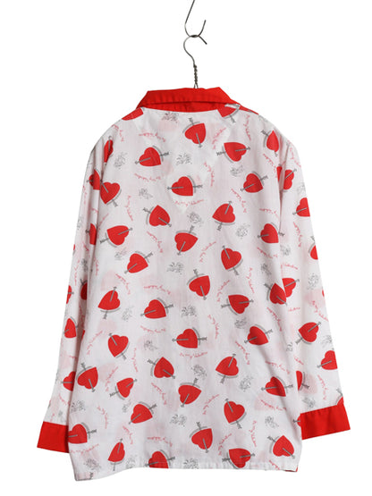 80s USA製 ★ ハート x エンジェル 総柄 パジャマ セットアップ メンズ M / ヴィンテージ オープンカラー シャツ イージー パンツ グランジ