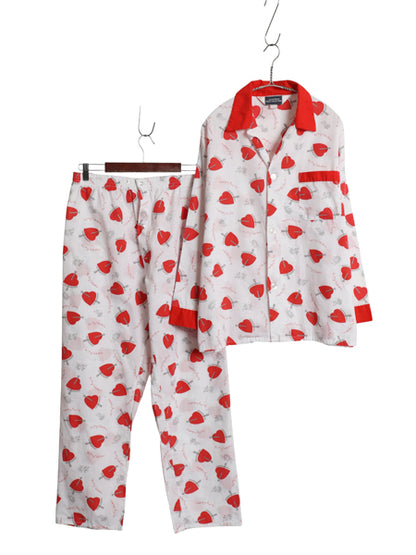 80s USA製 ★ ハート x エンジェル 総柄 パジャマ セットアップ メンズ M / ヴィンテージ オープンカラー シャツ イージー パンツ グランジ