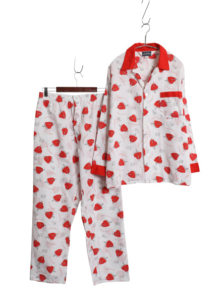 80s USA製 ★ ハート x エンジェル 総柄 パジャマ セットアップ メンズ M / ヴィンテージ オープンカラー シャツ イージー パンツ グランジ