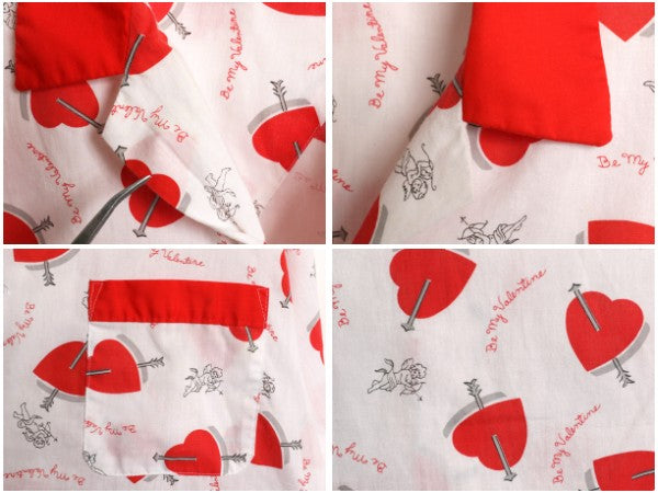 80s USA製 ★ ハート x エンジェル 総柄 パジャマ セットアップ メンズ M / ヴィンテージ オープンカラー シャツ イージー パンツ グランジ