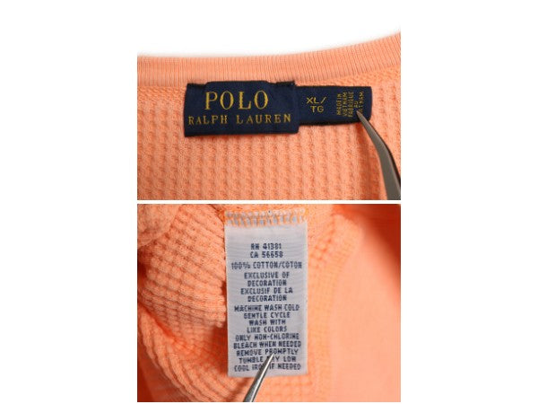 ポロ ラルフローレン 前V 長袖 サーマル Tシャツ レディース XL / ロンT ワッフル コットン カットソー ワンポイント ストレッチ インナー