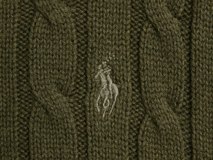 ポロ ラルフローレン コットン ケーブル ニット セーター レディース L 古着 クルーネック ワンポイント ポニー 刺繍 無地 シンプル カーキ