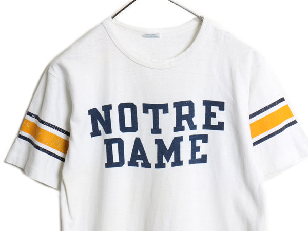 70s USA製 ★ チャンピオン 染込み プリント 半袖 フットボール Tシャツ メンズ M 古着 ヴィンテージ バータグ カレッジ 100% コットン 白