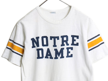 70s USA製 ★ チャンピオン 染込み プリント 半袖 フットボール Tシャツ メンズ M 古着 ヴィンテージ バータグ カレッジ 100% コットン 白