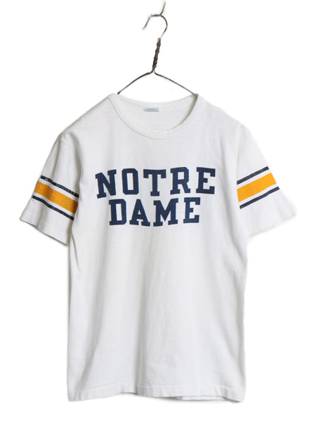 70s USA製 ★ チャンピオン 染込み プリント 半袖 フットボール Tシャツ メンズ M 古着 ヴィンテージ バータグ カレッジ 100% コットン 白