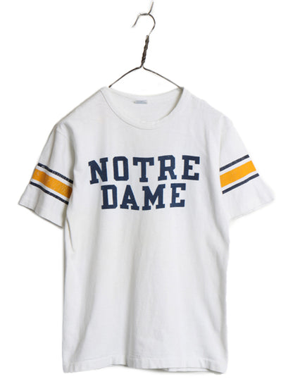 70s USA製 ★ チャンピオン 染込み プリント 半袖 フットボール Tシャツ メンズ M 古着 ヴィンテージ バータグ カレッジ 100% コットン 白