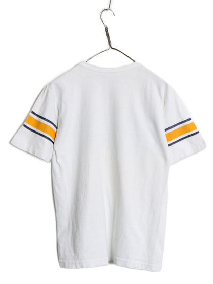 70s USA製 ★ チャンピオン 染込み プリント 半袖 フットボール Tシャツ メンズ M 古着 ヴィンテージ バータグ カレッジ 100% コットン 白