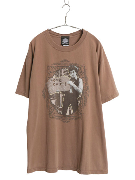 00s ボブ ディラン フォト イラスト プリント Tシャツ メンズ L / オールド オフィシャル グラフィック バンド ロック ヘビーウェイト 茶 