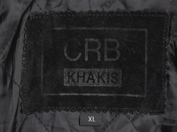 90s CRB KHAKIS 本革 スウェード レザー スポーツ ジャケット メンズ XL 革ジャン 中綿 キルティング シングル ライダース 大きいサイズ 黒